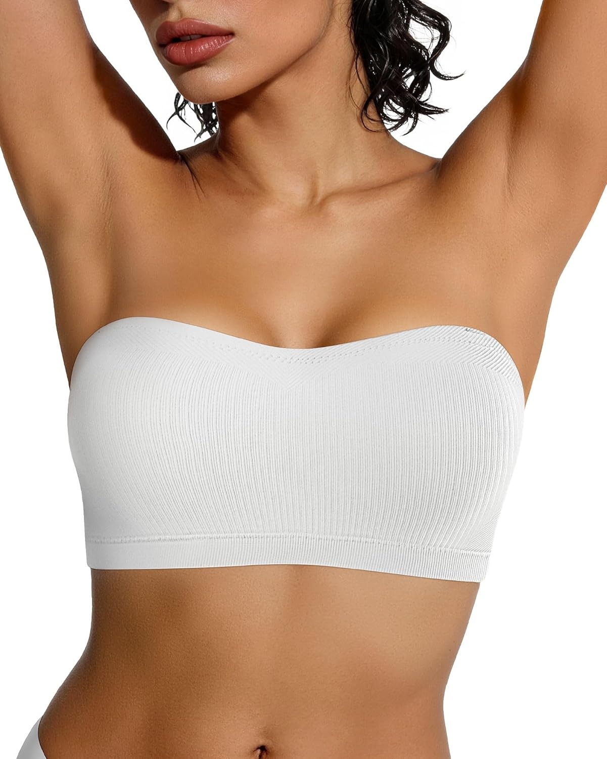 image:imageOEAK Supportive Strapless Bras for Women Push Up Wireless Bandeau Bra Non Slip Seamless Bras Comfortable Padded BraletteWhite