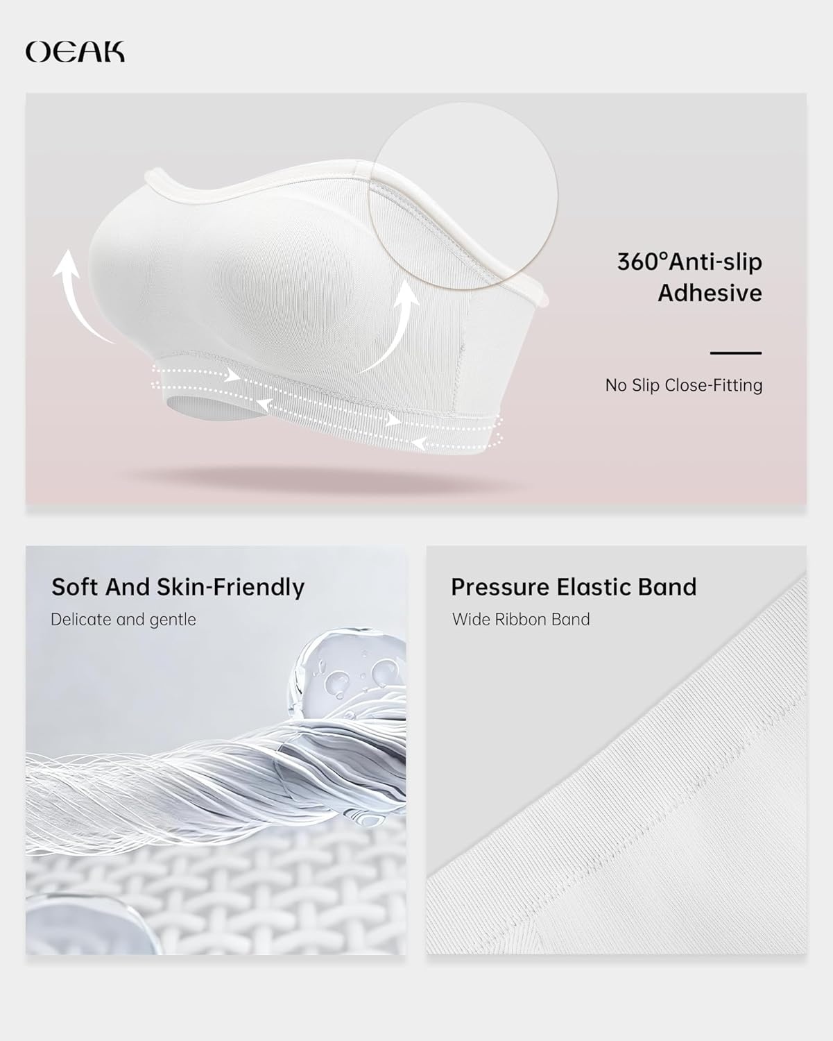 image:imageOEAK Supportive Strapless Bras for Women Push Up Wireless Bandeau Bra Non Slip Seamless Bras Comfortable Padded BraletteWhite
