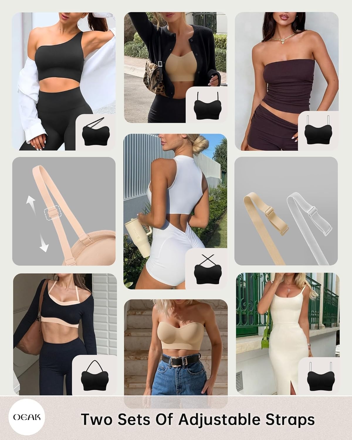 image:imageOEAK Supportive Strapless Bras for Women Push Up Wireless Bandeau Bra Non Slip Seamless Bras Comfortable Padded BraletteWhite
