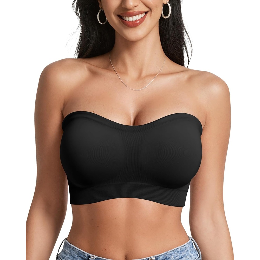image:imageOEAK Supportive Strapless Bras for Women Push Up Wireless Bandeau Bra Non Slip Seamless Bras Comfortable Padded BraletteBlack