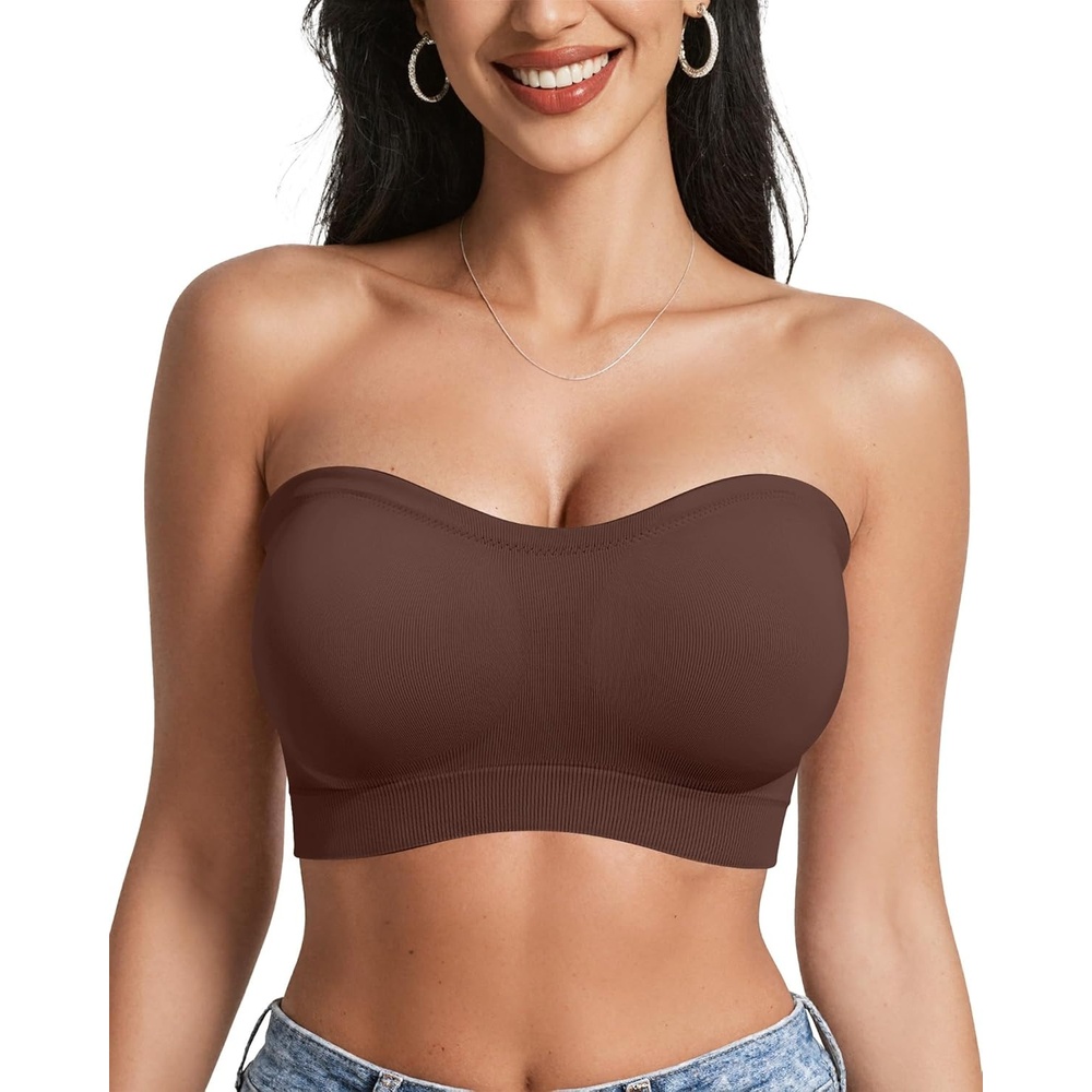 image:imageOEAK Supportive Strapless Bras for Women Push Up Wireless Bandeau Bra Non Slip Seamless Bras Comfortable Padded BraletteChocolate