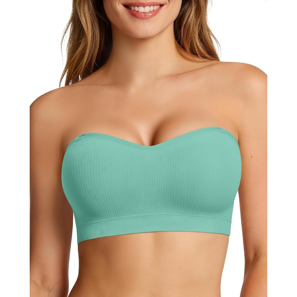 image:imageOEAK Supportive Strapless Bras for Women Push Up Wireless Bandeau Bra Non Slip Seamless Bras Comfortable Padded BraletteMint Green