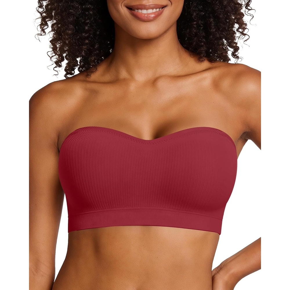 image:imageOEAK Supportive Strapless Bras for Women Push Up Wireless Bandeau Bra Non Slip Seamless Bras Comfortable Padded BraletteRed