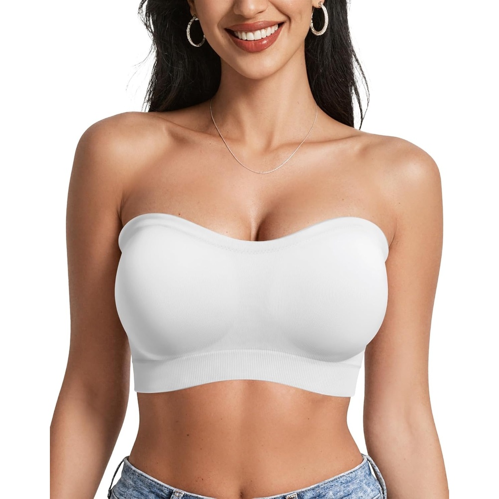 image:imageOEAK Supportive Strapless Bras for Women Push Up Wireless Bandeau Bra Non Slip Seamless Bras Comfortable Padded BraletteWhite