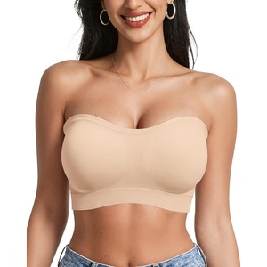 image:imageOEAK Supportive Strapless Bras for Women Push Up Wireless Bandeau Bra Non Slip Seamless Bras Comfortable Padded BraletteBeige