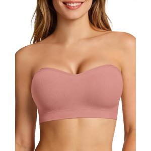 image:imageOEAK Supportive Strapless Bras for Women Push Up Wireless Bandeau Bra Non Slip Seamless Bras Comfortable Padded BraletteDusty Pink