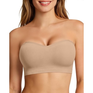 image:imageOEAK Supportive Strapless Bras for Women Push Up Wireless Bandeau Bra Non Slip Seamless Bras Comfortable Padded BraletteSand