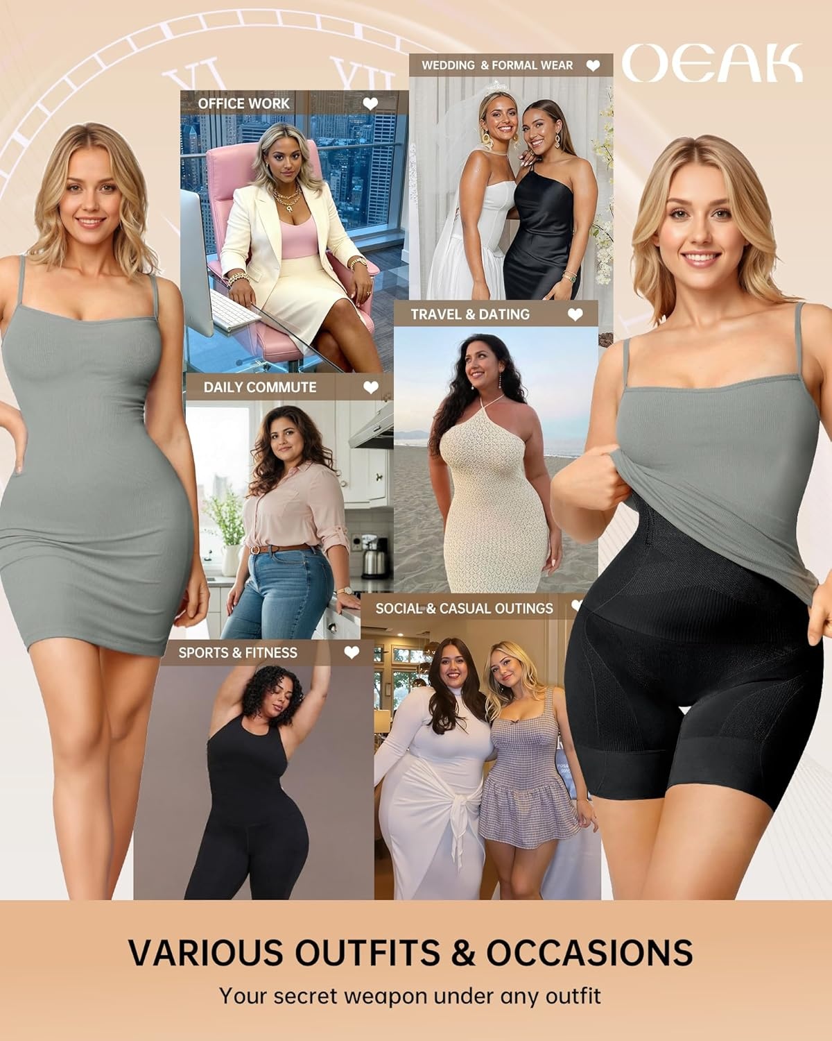 image:imageOEAK Shapewear Tummy Control for Women Thigh Slimmer High Waisted Body Shaper Shorts Butt Lifting Shapewear for Under Dresses Black M