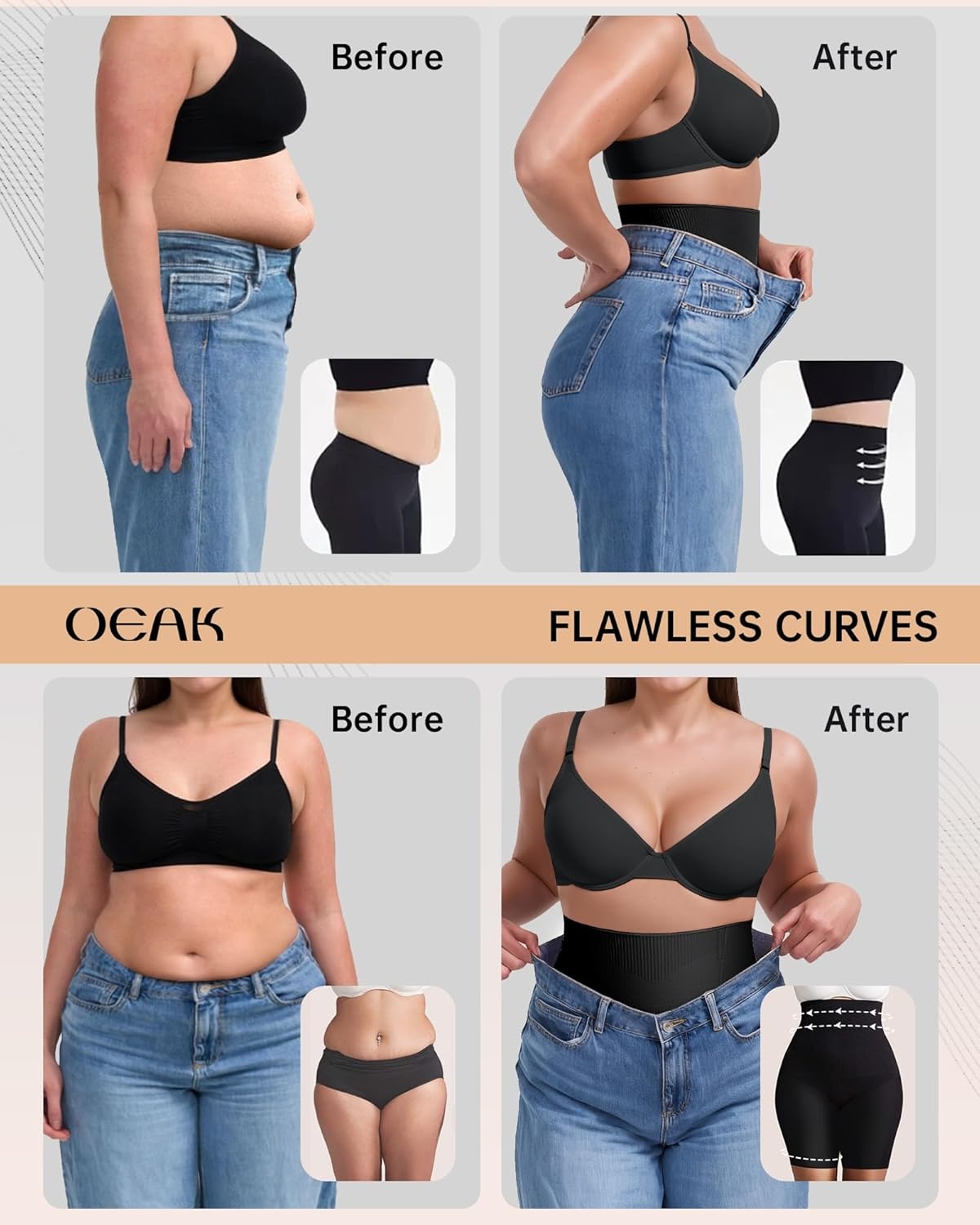 image:imageOEAK Shapewear Tummy Control for Women Thigh Slimmer High Waisted Body Shaper Shorts Butt Lifting Shapewear for Under Dresses Black M