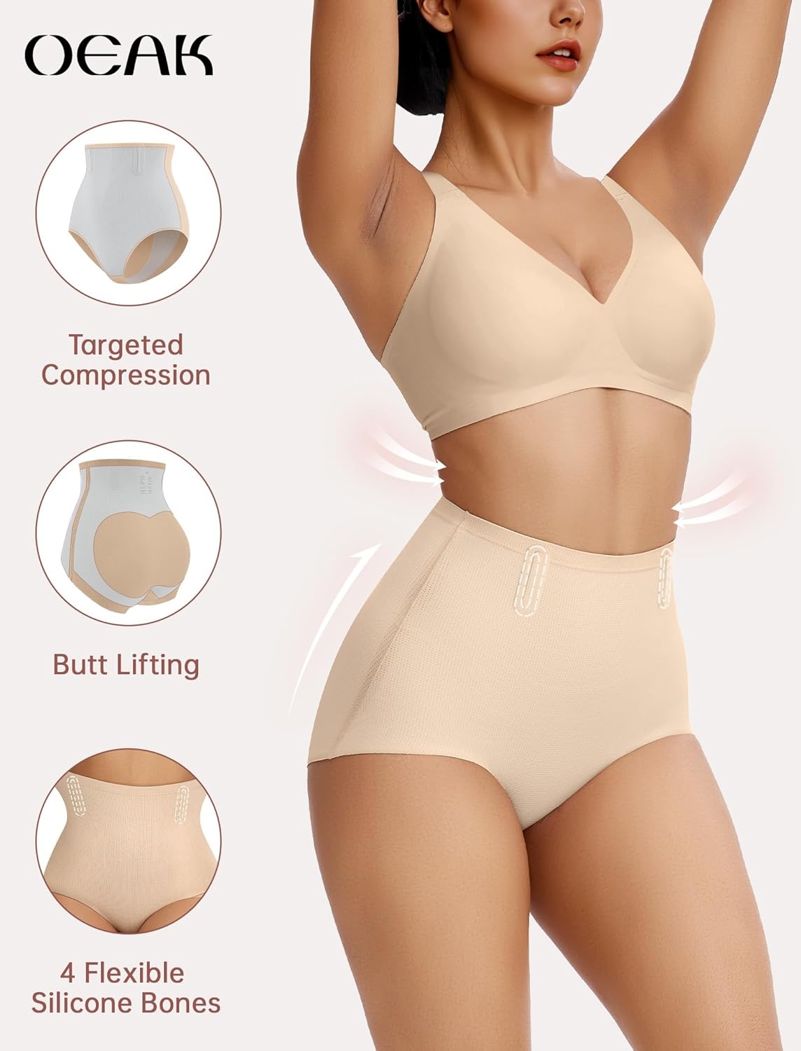 image:imageOEAK Tummy Control Shapewear Brief Nude amp Supportive Wireless Bras Beige M