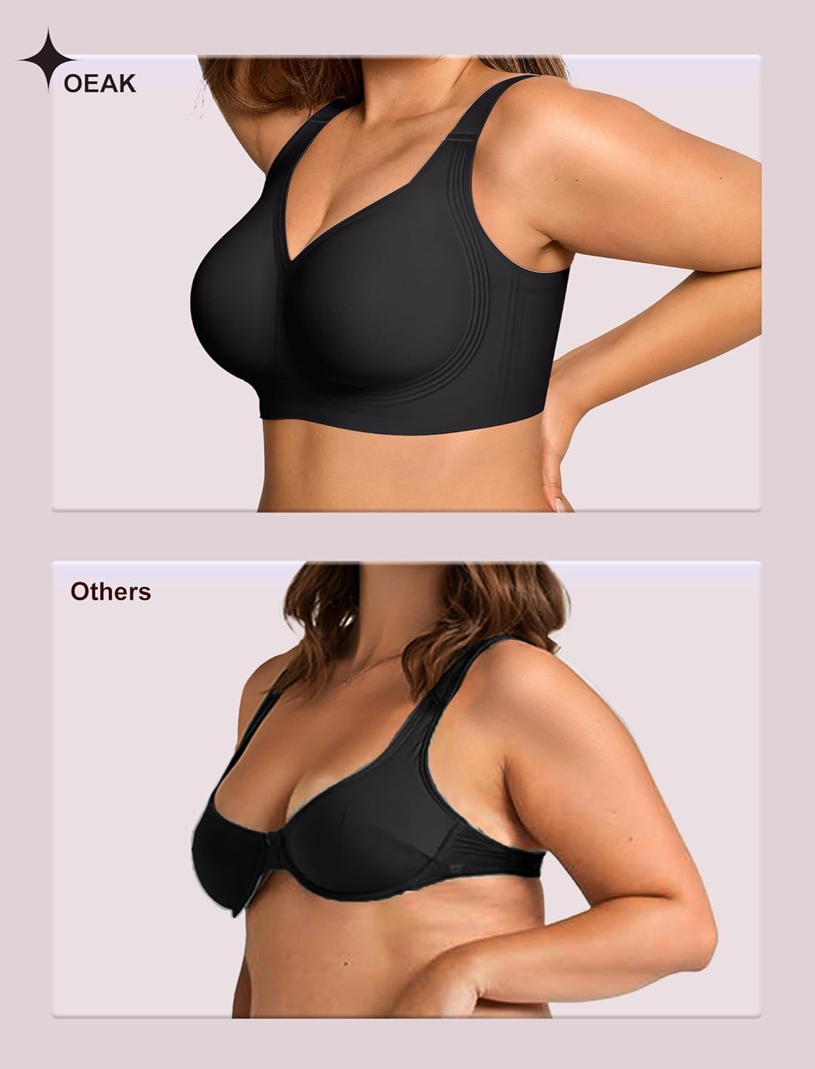 image:imageOEAK Tummy Control Shapewear Shorts amp Supportive Wireless Bras Black XL