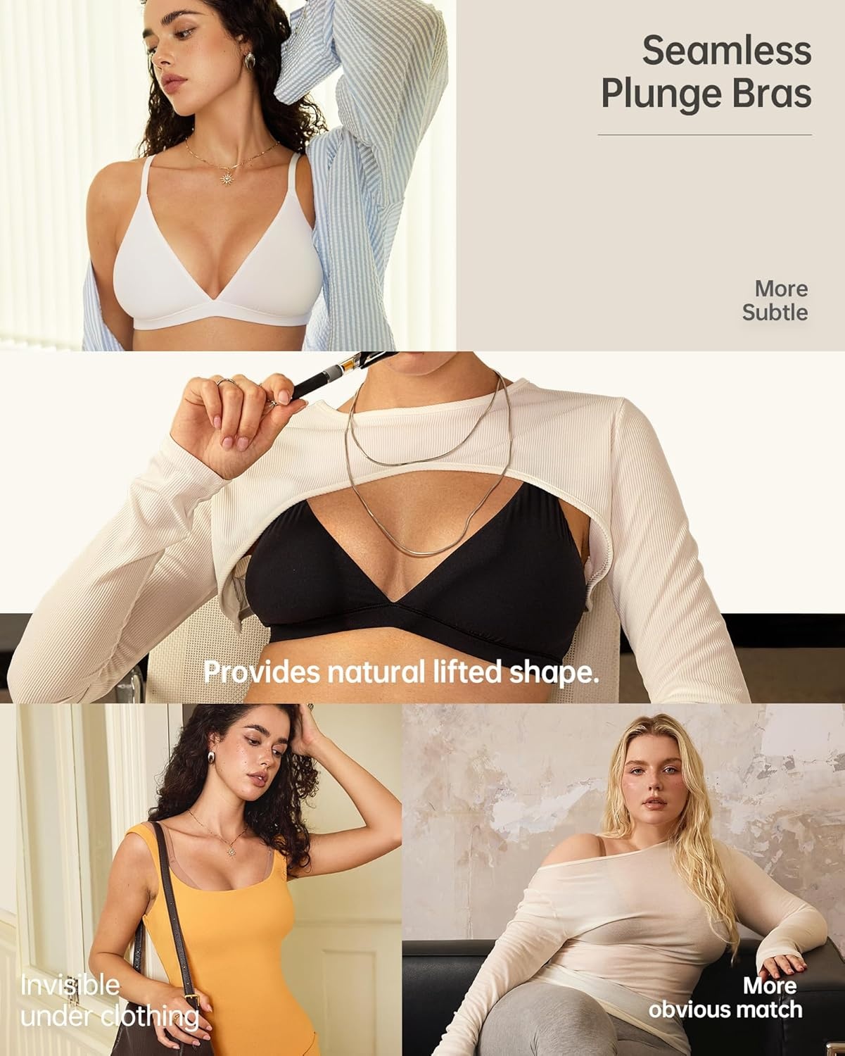 image:imageOEAK Womens Comfortable Triangle Bras No Underwire Sexy Plunge Unlined Bralette Pull On Bra Seamless Everyday Tshirt Bras NudeXL