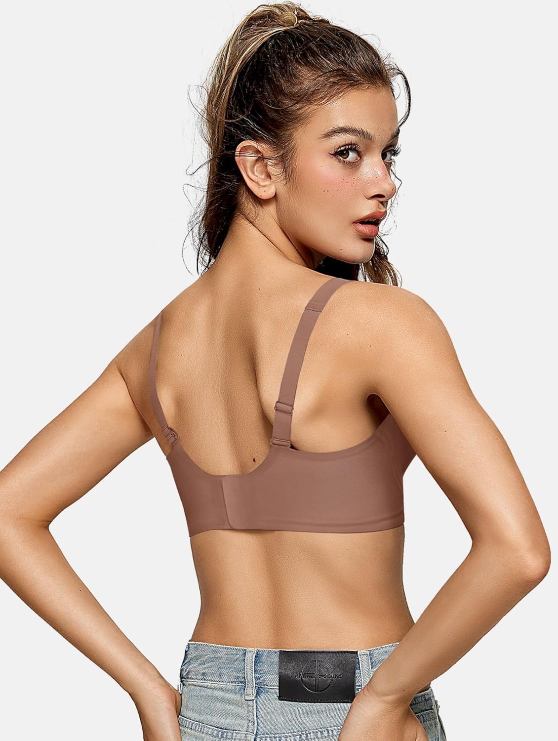 image:imageOEAK Womens Deep V Bras Wireless Bras Coffee amp Tummy Control Shapewear for Women Seamless Nude 2XL
