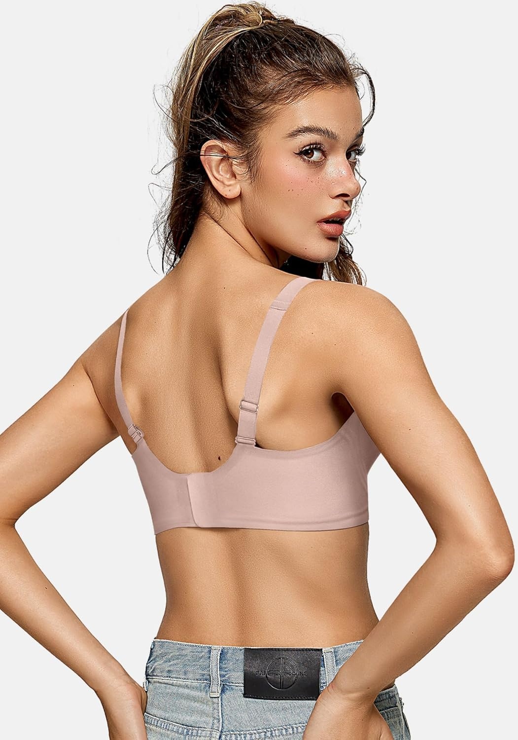 image:imageOEAK Womens Deep V Bras Wireless Bras amp Tummy Control Shapewear for Women Seamless Nude M