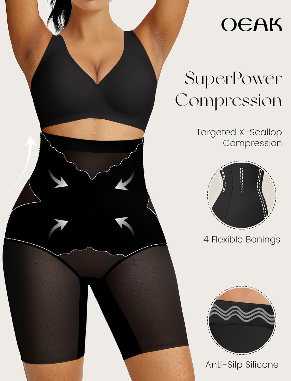 image:imageOEAK Womens Deep V Bras Wireless amp Tummy Control Shapewear SuperPower Black M