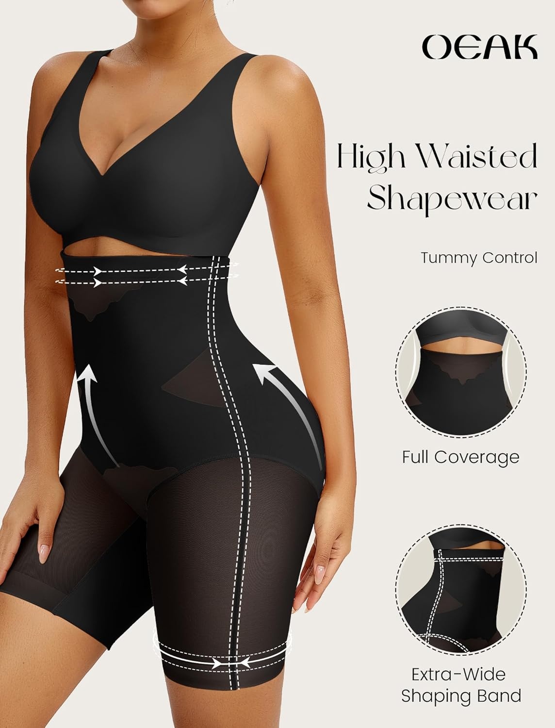 image:imageOEAK Womens Deep V Bras Wireless amp Tummy Control Shapewear SuperPower Black M