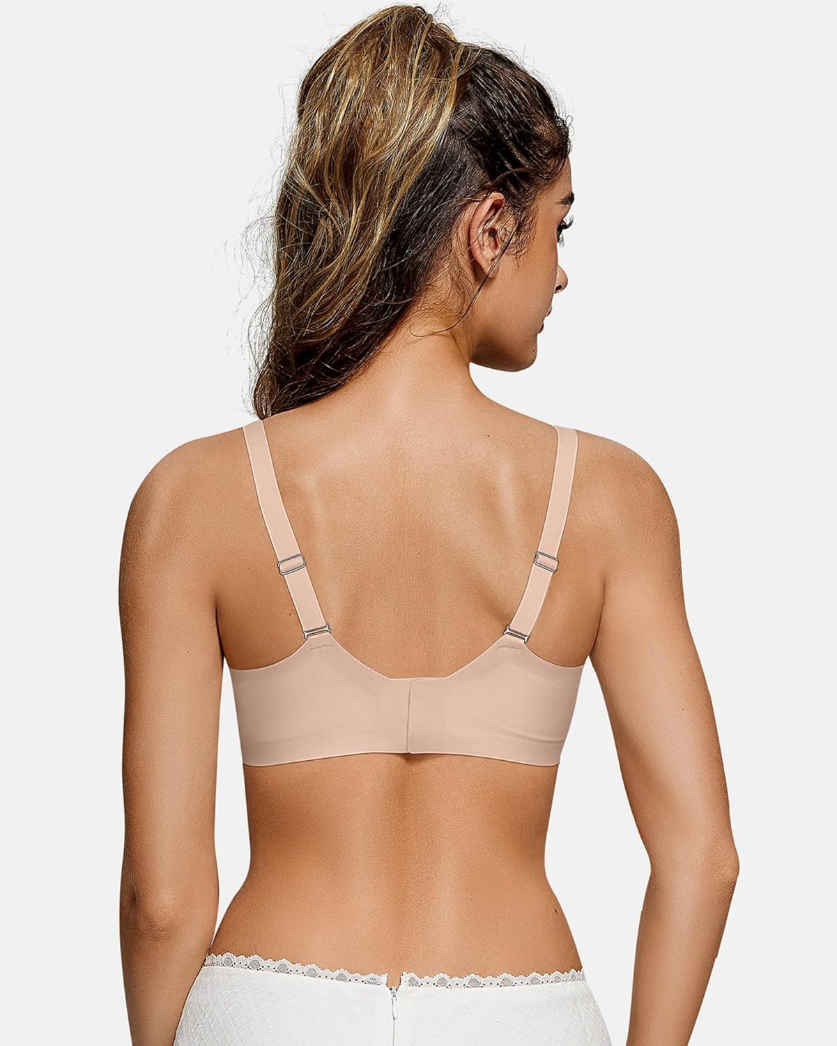 image:imageOEAK Womens Wireless Bras Scalloped amp Tummy Control Shapewear Seamless Nude M