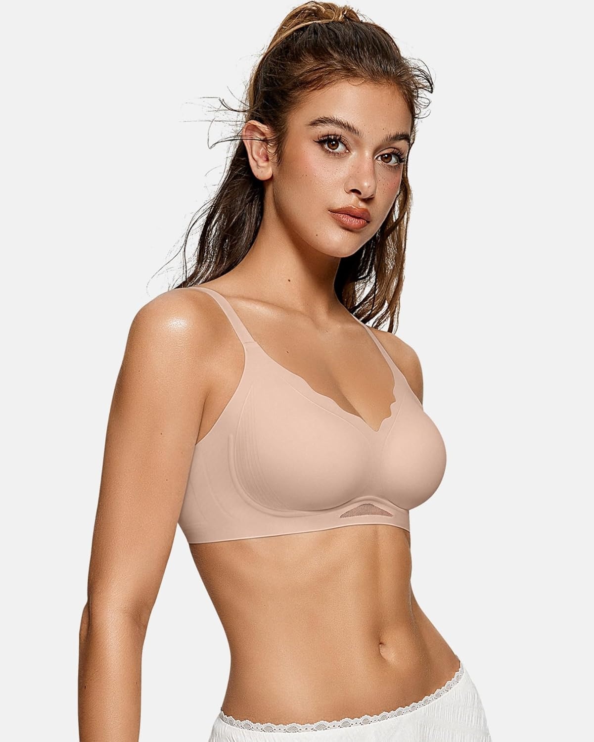 image:imageOEAK Womens Wireless Bras Scalloped amp Tummy Control Shapewear Seamless Nude XL