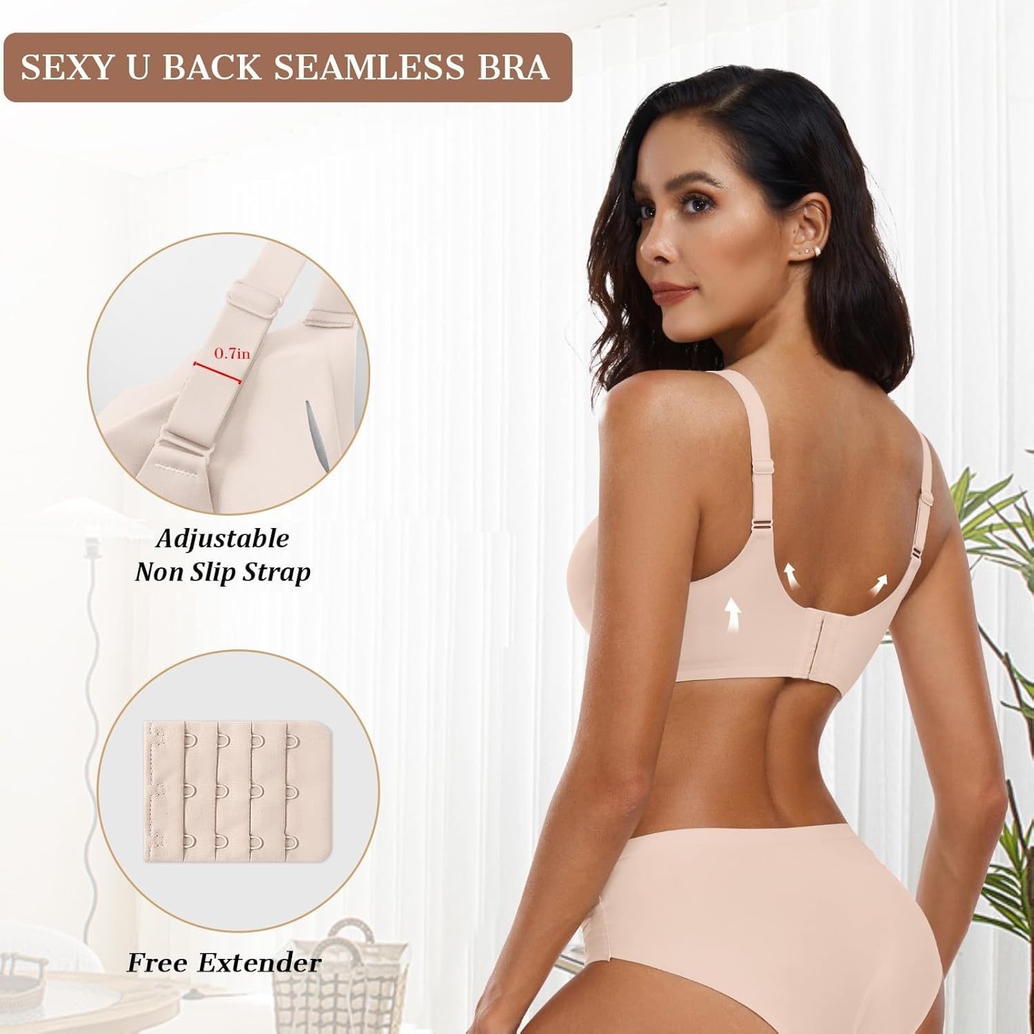 image:imageOEAK Womens Wireless Push Up Bras amp Tummy Control Shapewear Seamless Nude M