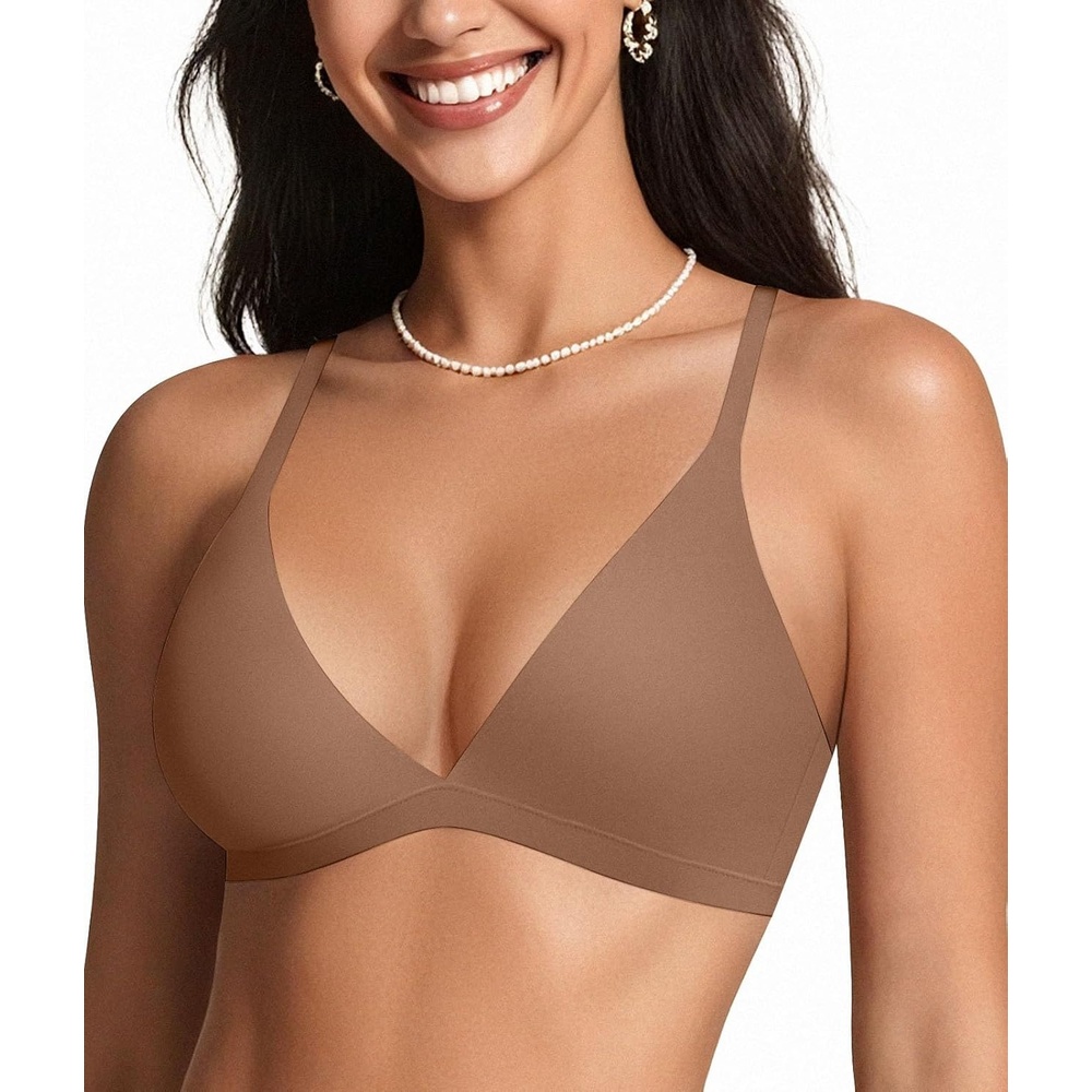 image:imageOEAK Womens Comfortable Triangle Bras No Underwire Sexy Plunge Unlined Bralette Pull On Bra Seamless Everyday Tshirt BrasLatteL