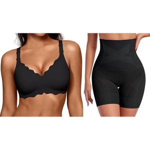 image:imageOEAK Women Scalloped Push Up Bras Black XLTummy Control Shapewear Thigh Slimmer Black XL