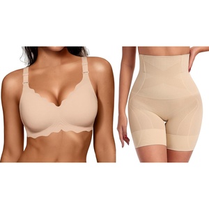 image:imageOEAK Women Scalloped Push Up Bras Nude MTummy Control Shapewear Thigh Slimmer Nude M