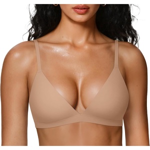 image:imageOEAK Womens Comfortable Triangle Bras No Underwire Sexy Plunge Unlined Bralette Pull On Bra Seamless Everyday Tshirt Bras NudeXL