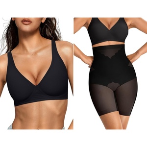image:imageOEAK Womens Deep V Bras Wireless amp Tummy Control Shapewear SuperPower Black L