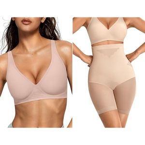 image:imageOEAK Womens Deep V Bras Wireless amp Tummy Control Shapewear SuperPower Nude M