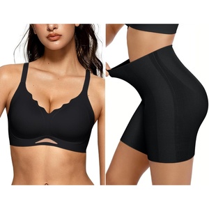image:imageOEAK Womens Wireless Bras Scalloped amp Tummy Control Shapewear Seamless Black M
