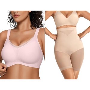 image:imageOEAK Womens Wireless Bras V Mesh Pink amp Tummy Control Superpower Nude L