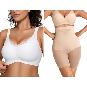 image:imageOEAK Womens Wireless Bras V Mesh White amp Tummy Control Superpower Nude XL