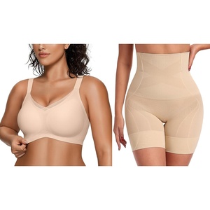 image:imageOEAK Womens Wireless V Mesh Bras MTummy Control Shapewear Thigh Slimmer Nude M