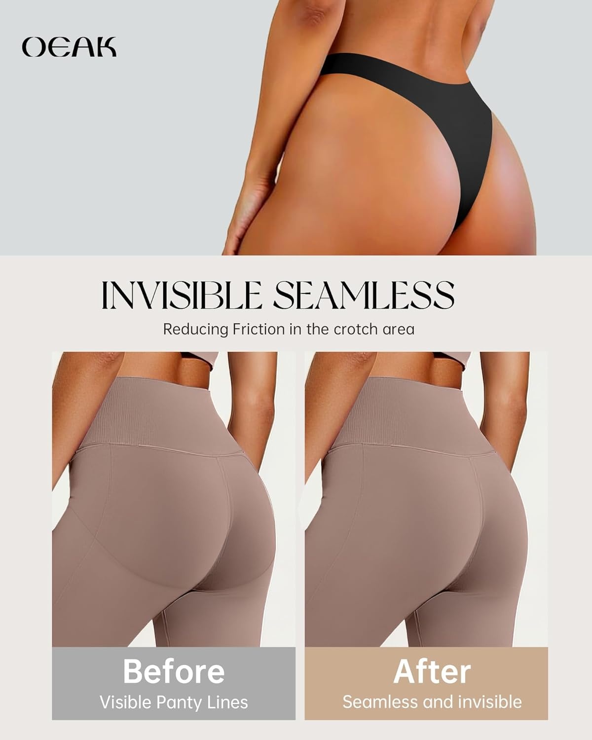 image:imageOEAK Seamless Thongs for Women Invisible Thongs No Show Thong Panty Liners Tangas Comfortable Workout GStrings Underwear3p1black1skin Nude1latte