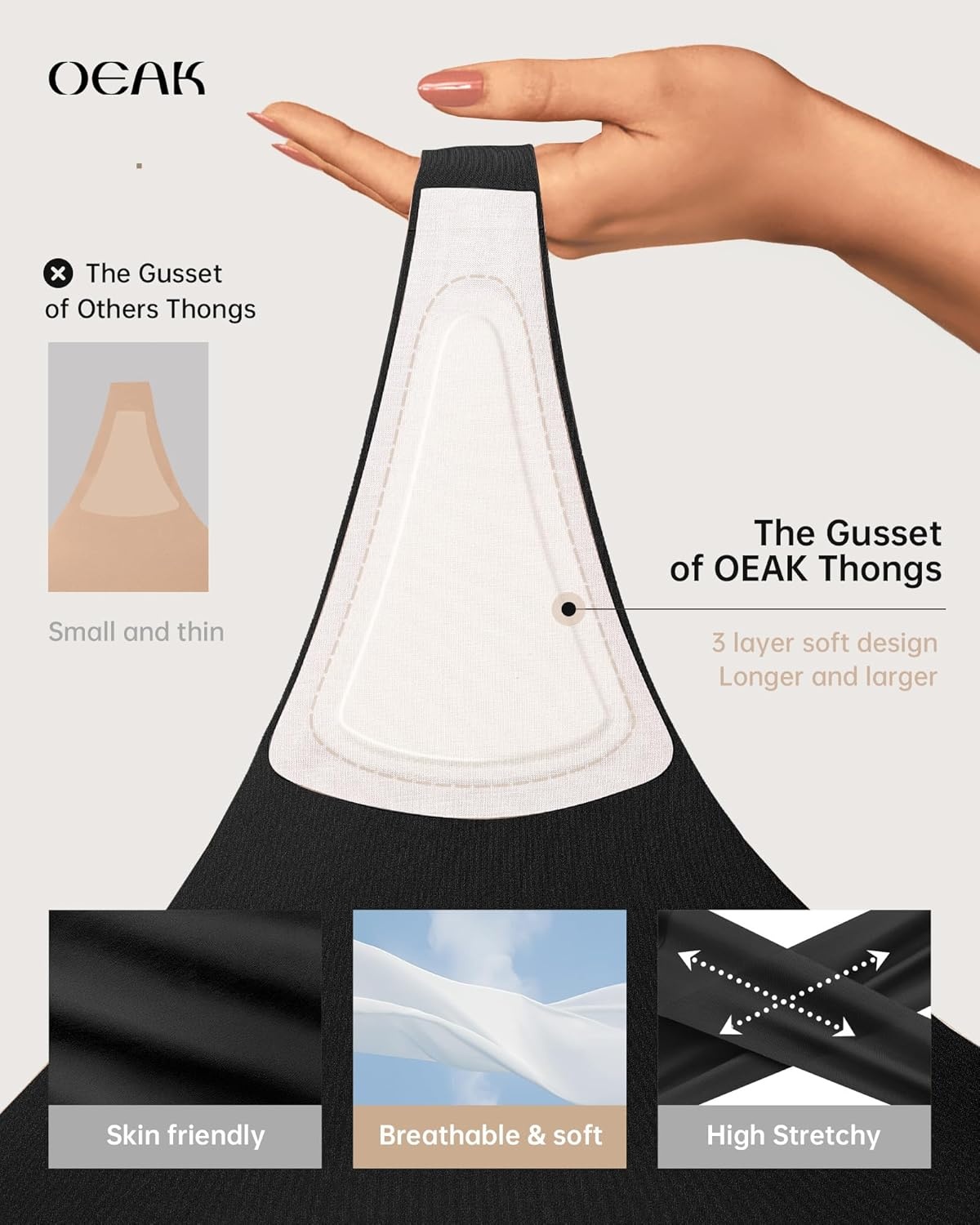 image:imageOEAK Seamless Thongs for Women Invisible Thongs No Show Thong Panty Liners Tangas Comfortable Workout GStrings UnderwearBlackblack