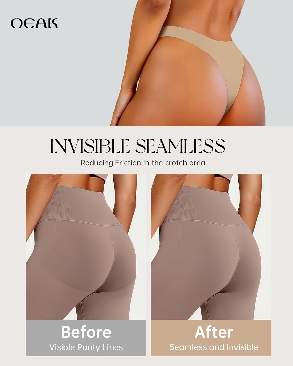 image:imageOEAK Seamless Thongs for Women Invisible Thongs No Show Thong Panty Liners Tangas Comfortable Workout GStrings UnderwearBlackskin Nude
