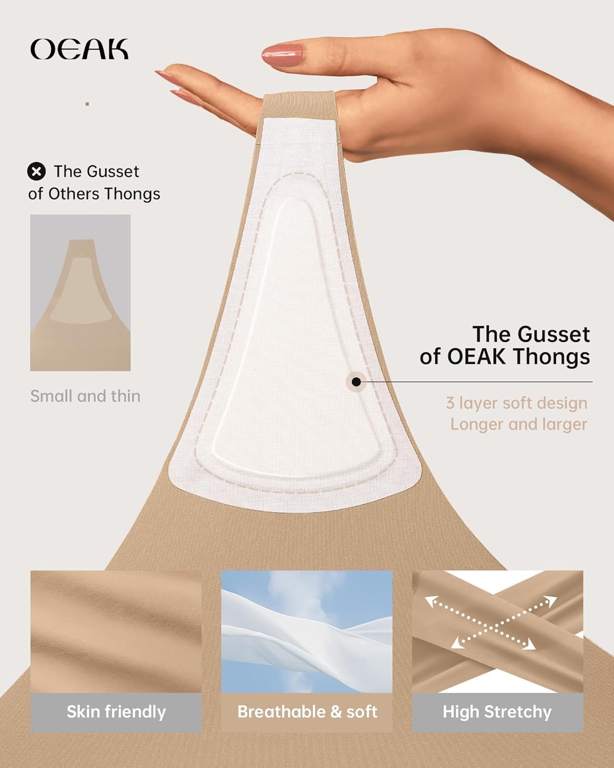 image:imageOEAK Seamless Thongs for Women Invisible Thongs No Show Thong Panty Liners Tangas Comfortable Workout GStrings UnderwearBlackskin Nude