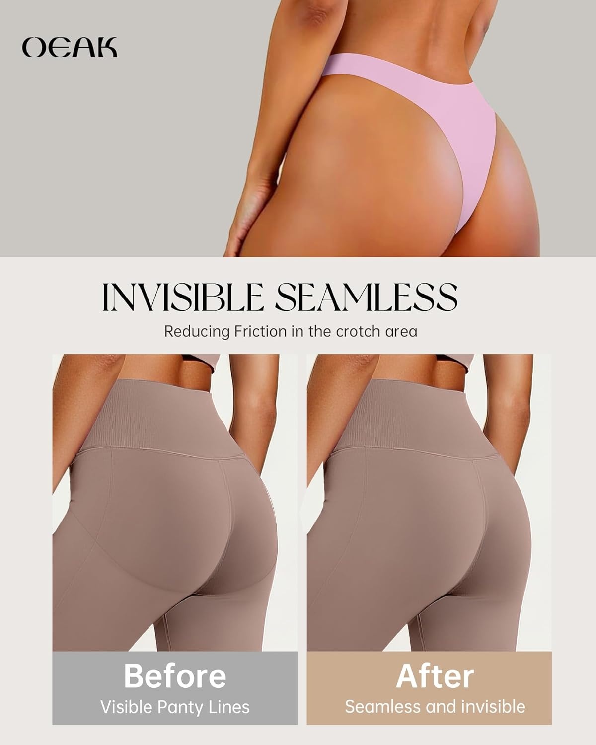 image:imageOEAK Seamless Thongs for Women Invisible Thongs No Show Thong Panty Liners Tangas Comfortable Workout GStrings UnderwearCherry Blossom