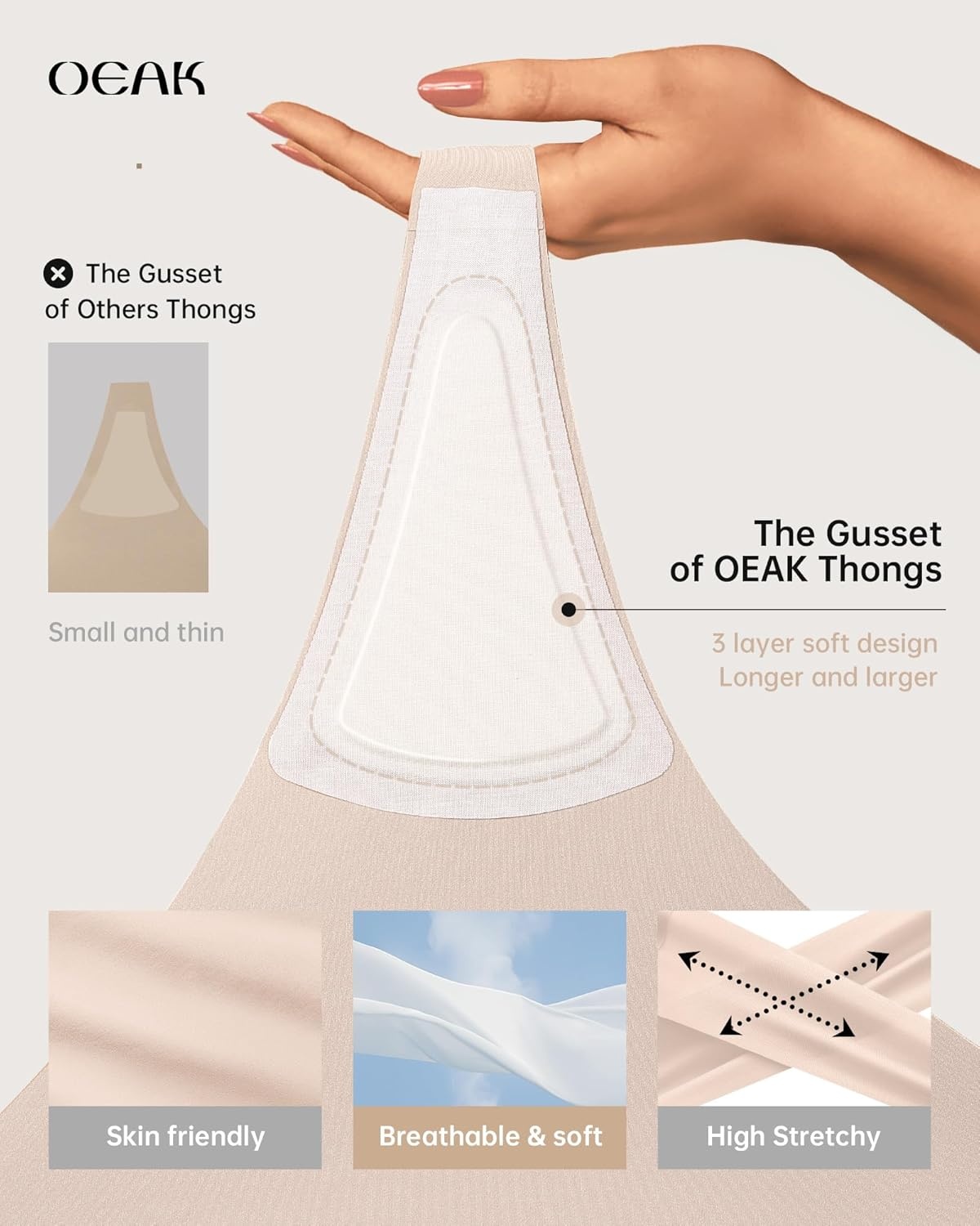 image:imageOEAK Seamless Thongs for Women Invisible Thongs No Show Thong Panty Liners Tangas Comfortable Workout GStrings UnderwearCream