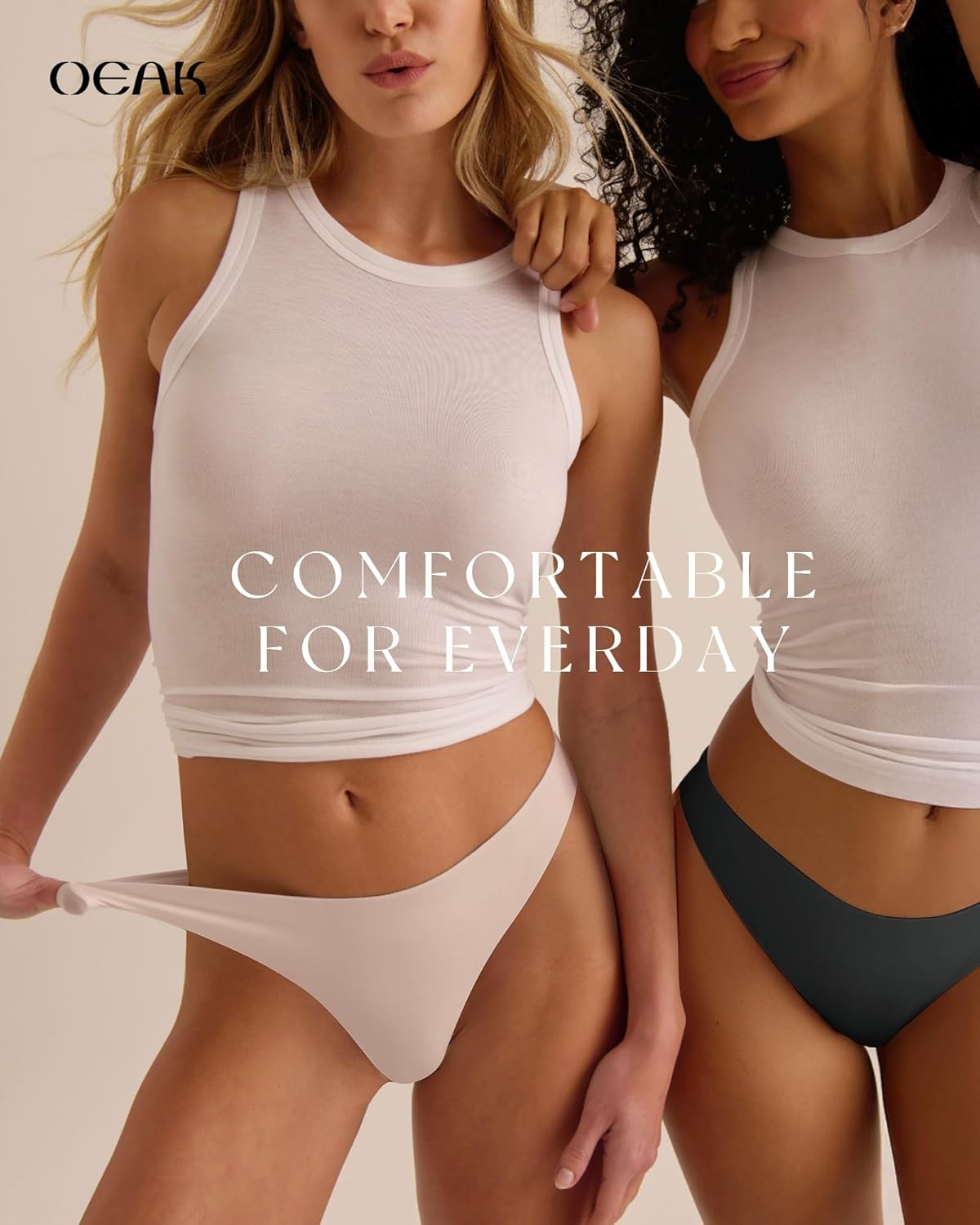 image:imageOEAK Seamless Thongs for Women Invisible Thongs No Show Thong Panty Liners Tangas Comfortable Workout GStrings UnderwearCream