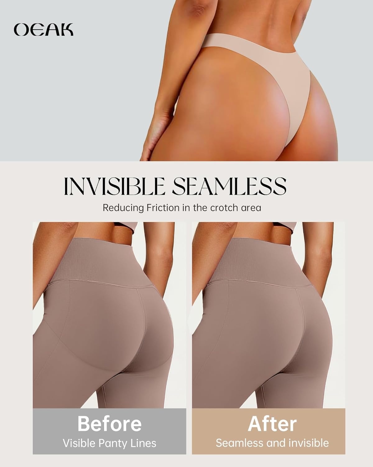 image:imageOEAK Seamless Thongs for Women Invisible Thongs No Show Thong Panty Liners Tangas Comfortable Workout GStrings UnderwearCream