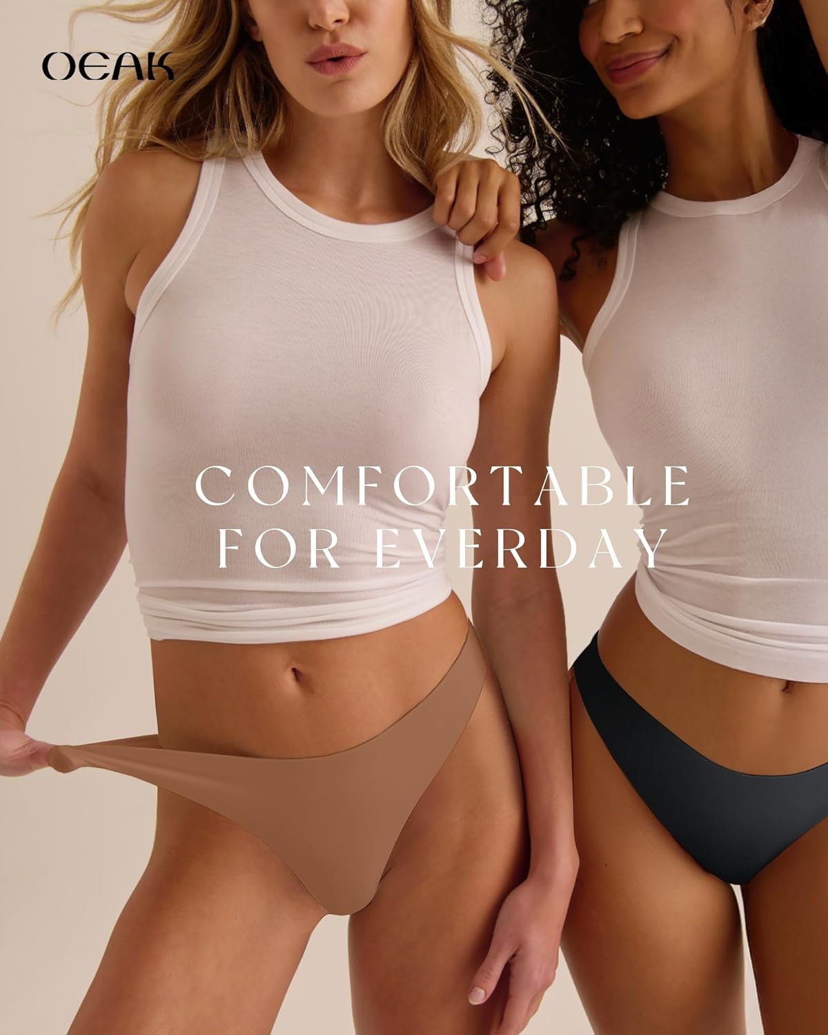 image:imageOEAK Seamless Thongs for Women Invisible Thongs No Show Thong Panty Liners Tangas Comfortable Workout GStrings UnderwearLatte