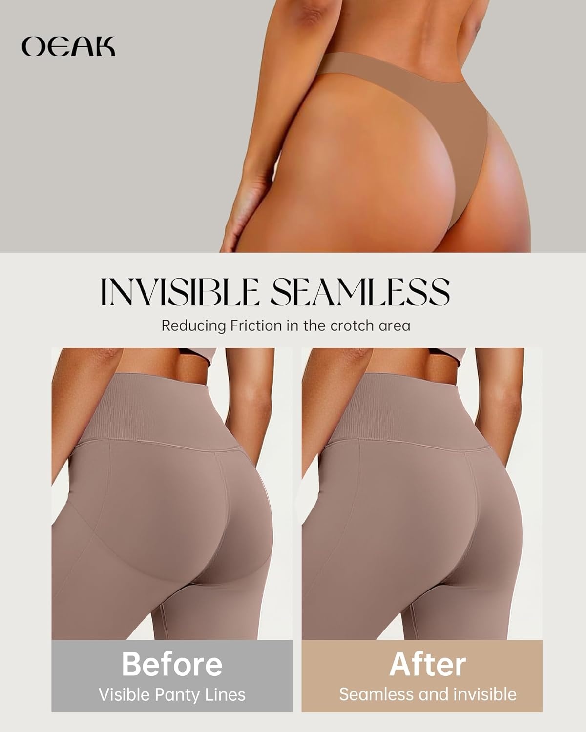 image:imageOEAK Seamless Thongs for Women Invisible Thongs No Show Thong Panty Liners Tangas Comfortable Workout GStrings UnderwearLatte