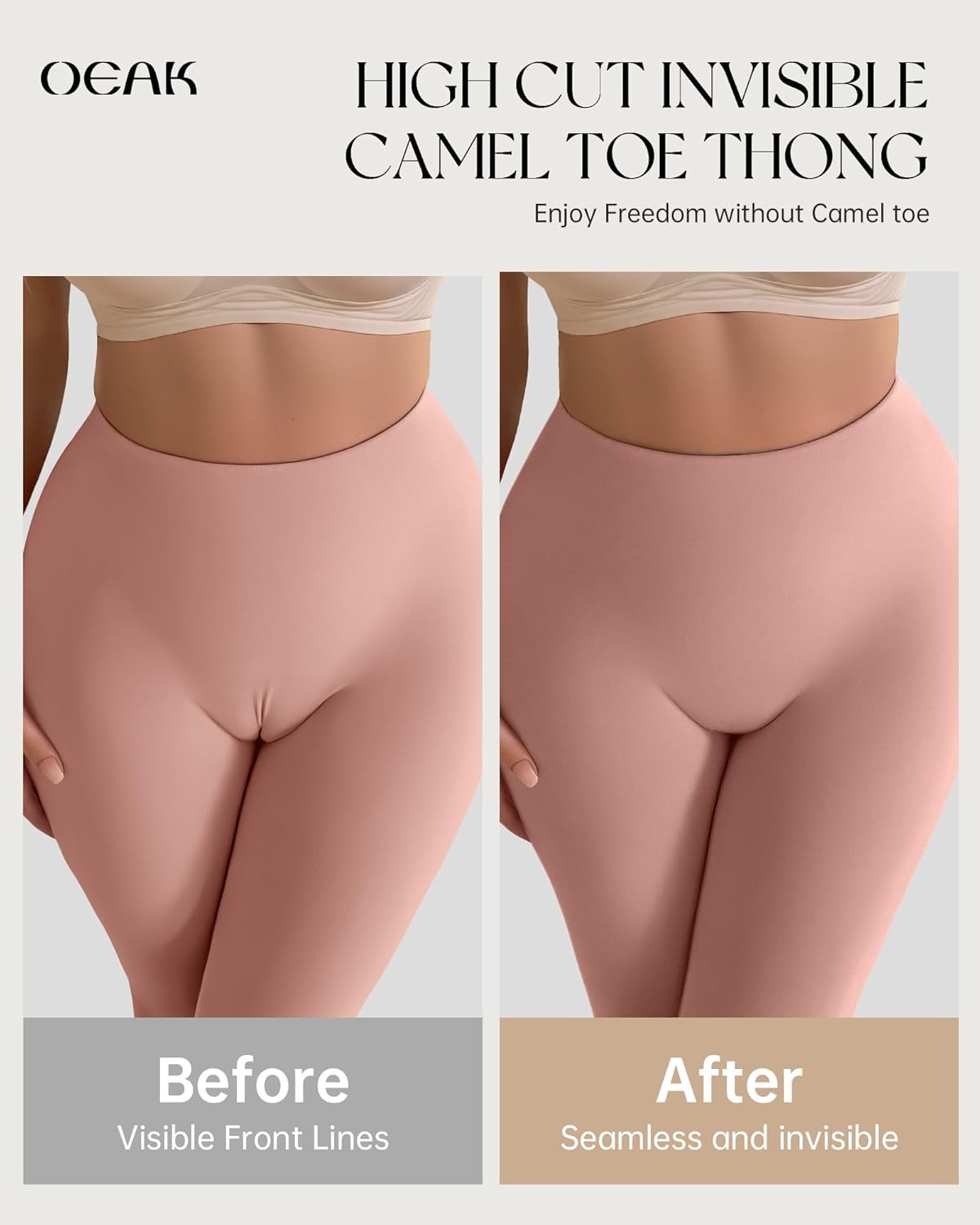 image:imageOEAK Seamless Thongs for Women Invisible Thongs No Show Thong Panty Liners Tangas Comfortable Workout GStrings UnderwearLatte