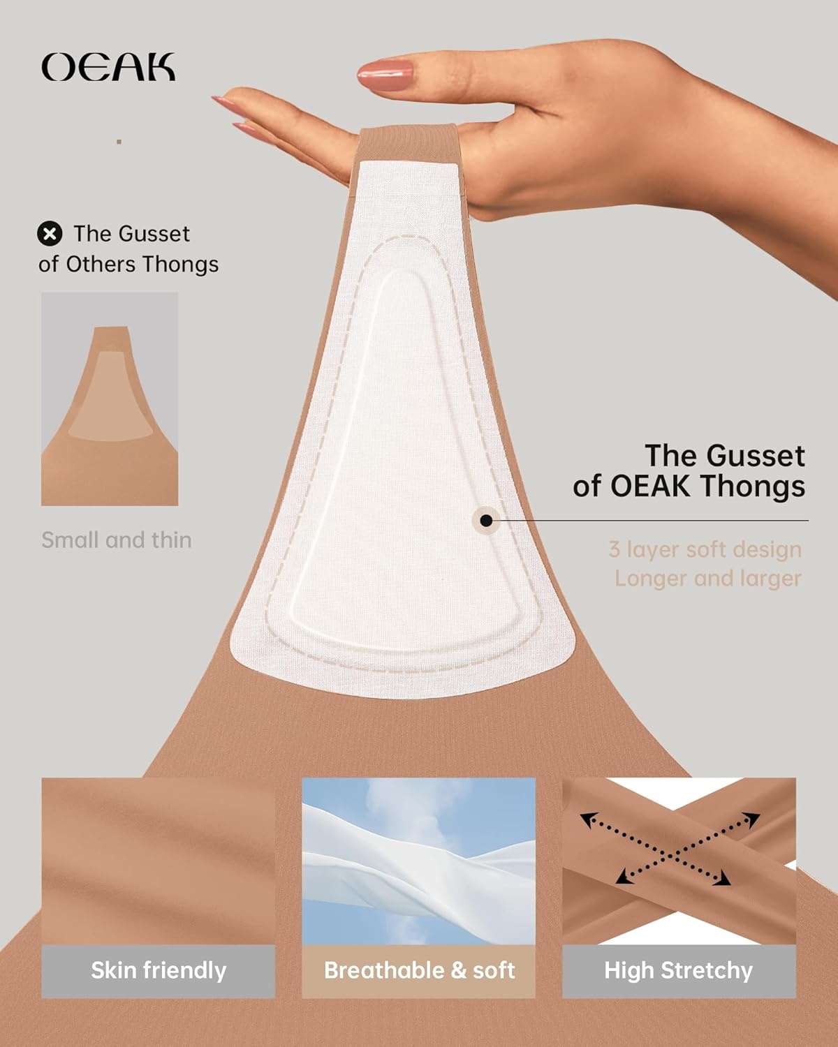 image:imageOEAK Seamless Thongs for Women Invisible Thongs No Show Thong Panty Liners Tangas Comfortable Workout GStrings UnderwearLatte