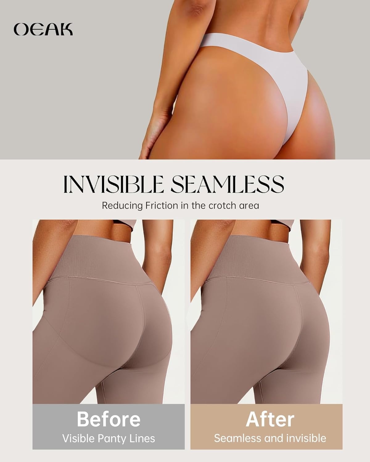 image:imageOEAK Seamless Thongs for Women Invisible Thongs No Show Thong Panty Liners Tangas Comfortable Workout GStrings UnderwearWhite