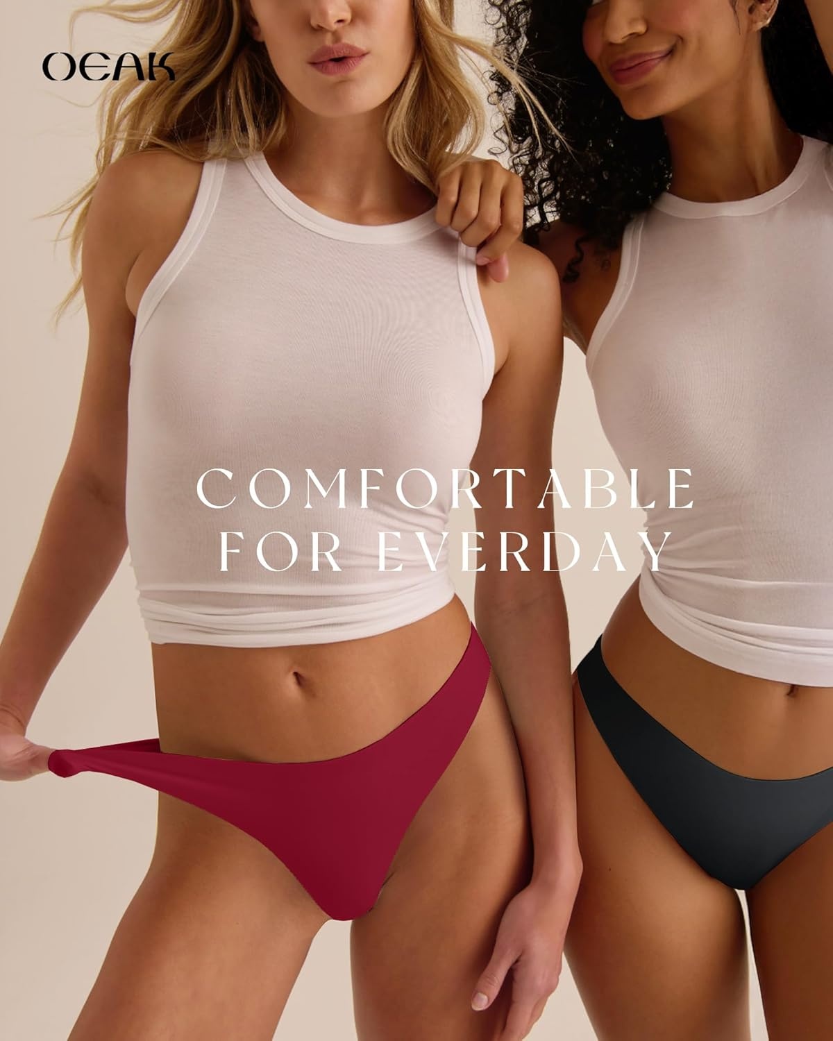 image:imageOEAK Seamless Thongs for Women Invisible Thongs No Show Thong Panty Liners Tangas Comfortable Workout GStrings UnderwearWine Red