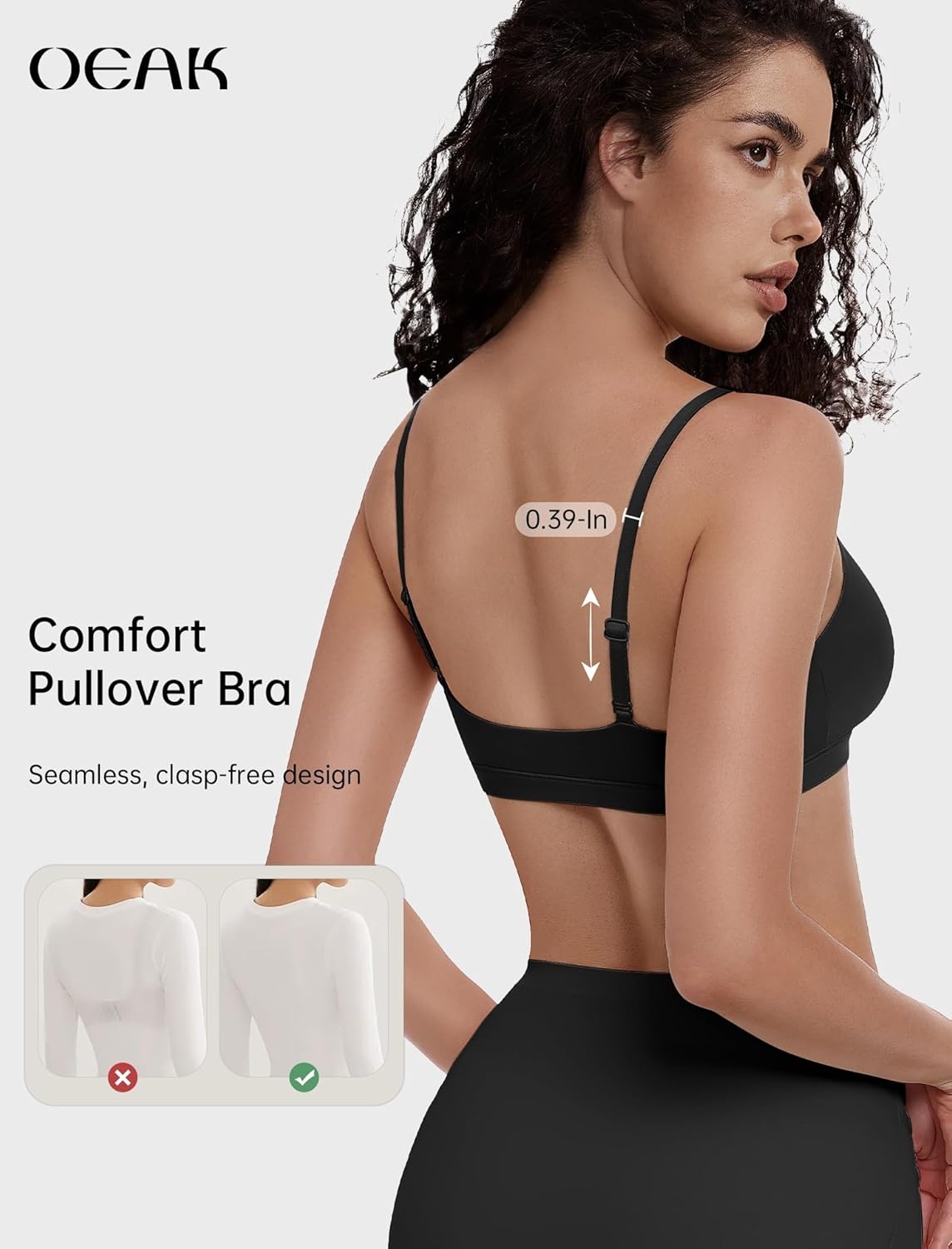 image:imageOEAK Womens Comfortable Bras No Underwire Cami Bra Seamless Unlined Bralettes Scoop Neck Unpadded Everyday Sports Tshirt Bra Black XS