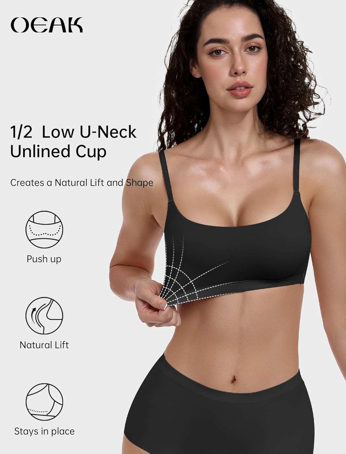 image:imageOEAK Womens Comfortable Bras No Underwire Cami Bra Seamless Unlined Bralettes Scoop Neck Unpadded Everyday Sports Tshirt Bra Black XS