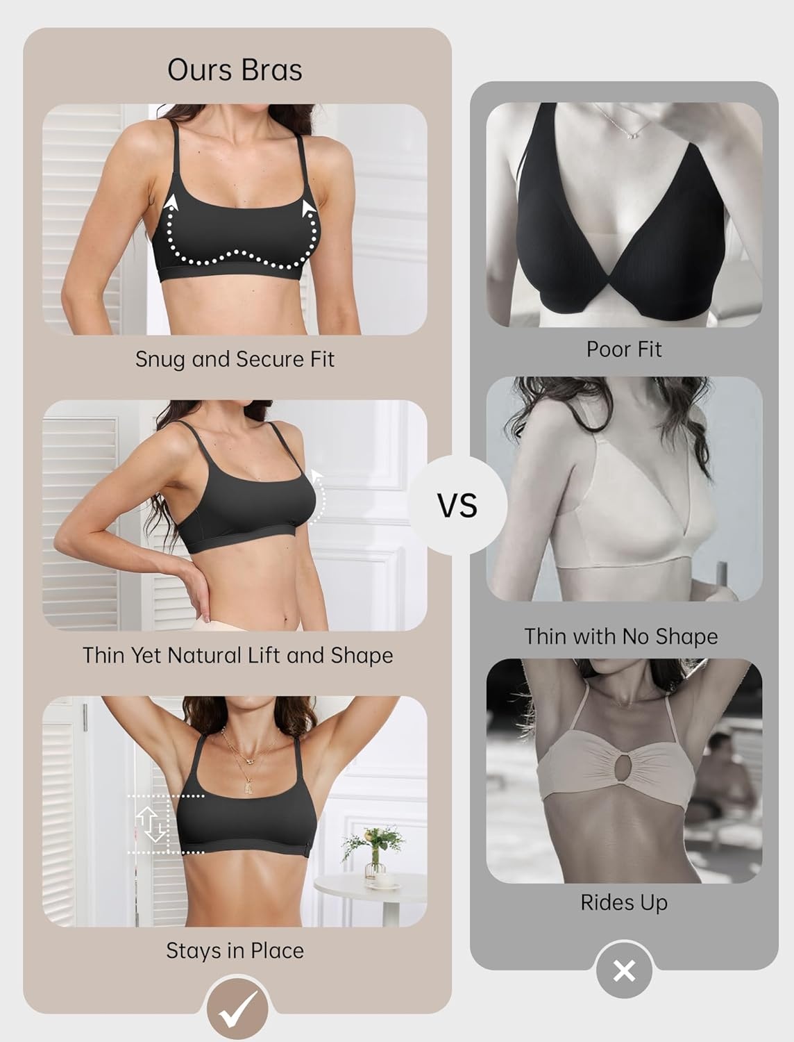 image:imageOEAK Womens Comfortable Bras No Underwire Cami Bra Seamless Unlined Bralettes Scoop Neck Unpadded Everyday Sports Tshirt Bra Black XS